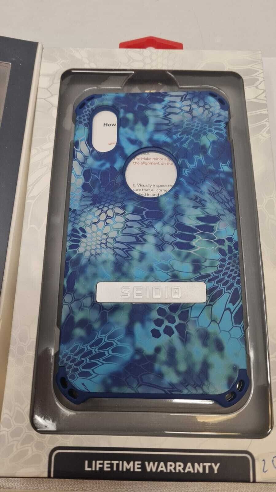 Case For iPhone X Xs Seidio Dilex Kickstand Military Grade Reptile Blue Camo OEM