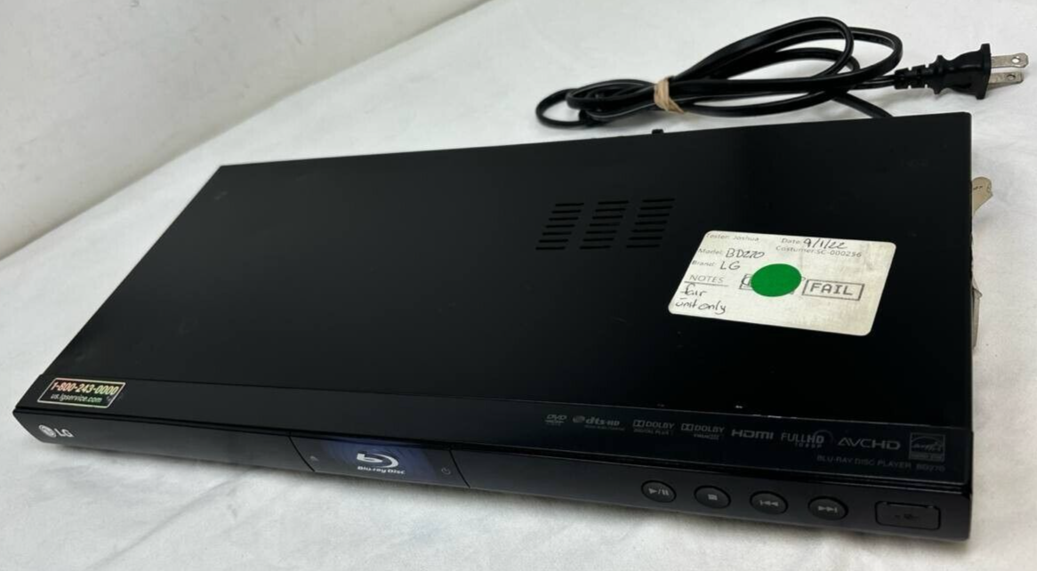 LG BD270 Blu Ray DVD CD Player 1080p Full HD Wireless Streaming USB HDMI MP3