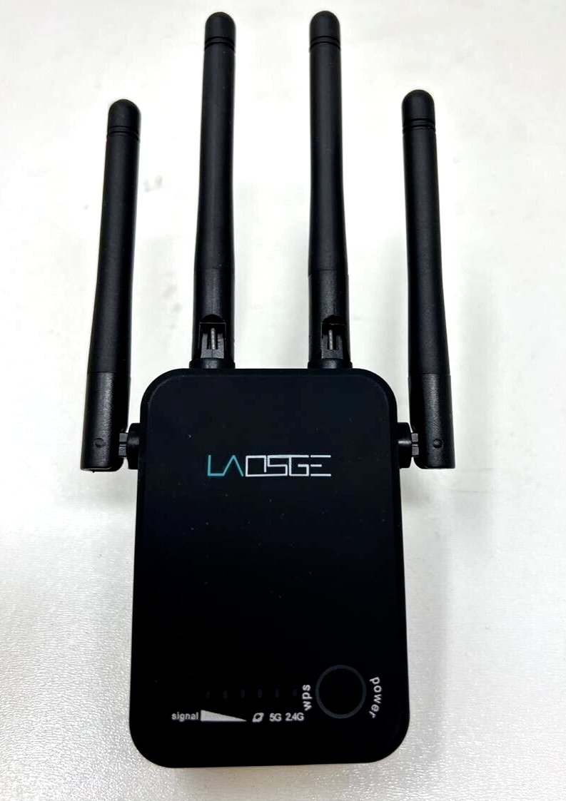 Laosge Dual Band WiFi Extender Signal Booster 1200 Mbps Amplifier Ethernet Black