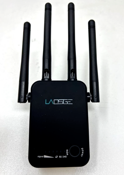 Laosge Dual Band WiFi Extender Signal Booster 1200 Mbps Amplifier Ethernet Black