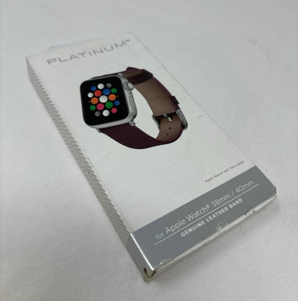 Platinum Soft Leather Watch Strap for Apple Watch 38mm and 40mm Maroon Original