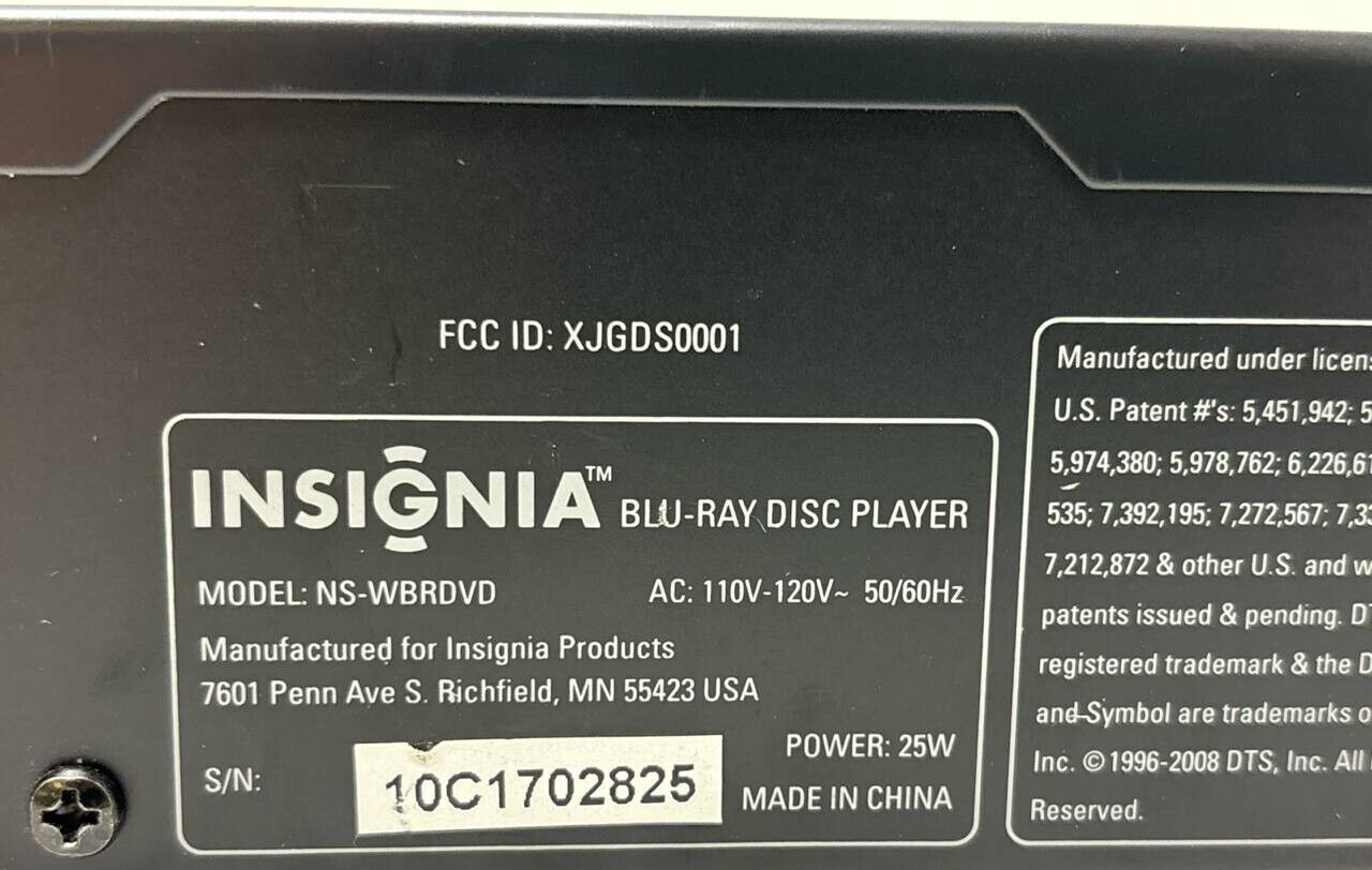 Insignia NS-WBRDVD Wi-Fi Blu-ray Disk and DVD Player Streaming HDMI USB READ