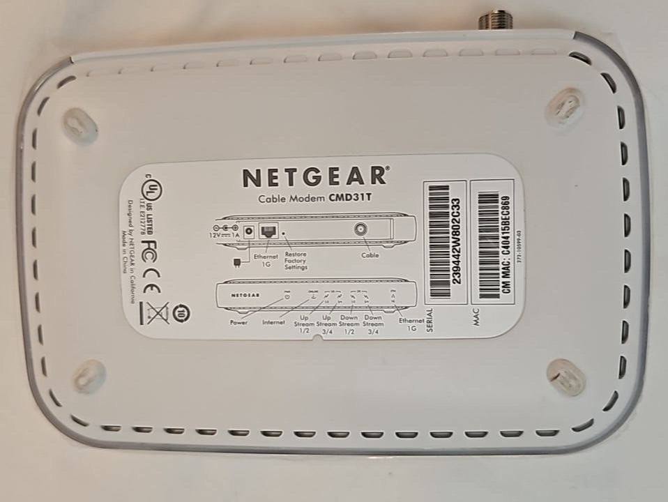 Netgear Wireless WiFi Cable Modem High Speed DOCSIS 3.0 Gigabit Ethernet IPv6