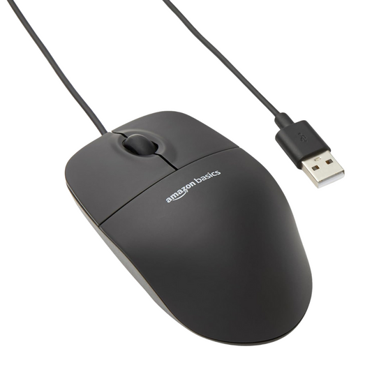 AmazonBasics MSU0939 Wired Optical Tracking Mouse USB Corded Ambidextrous