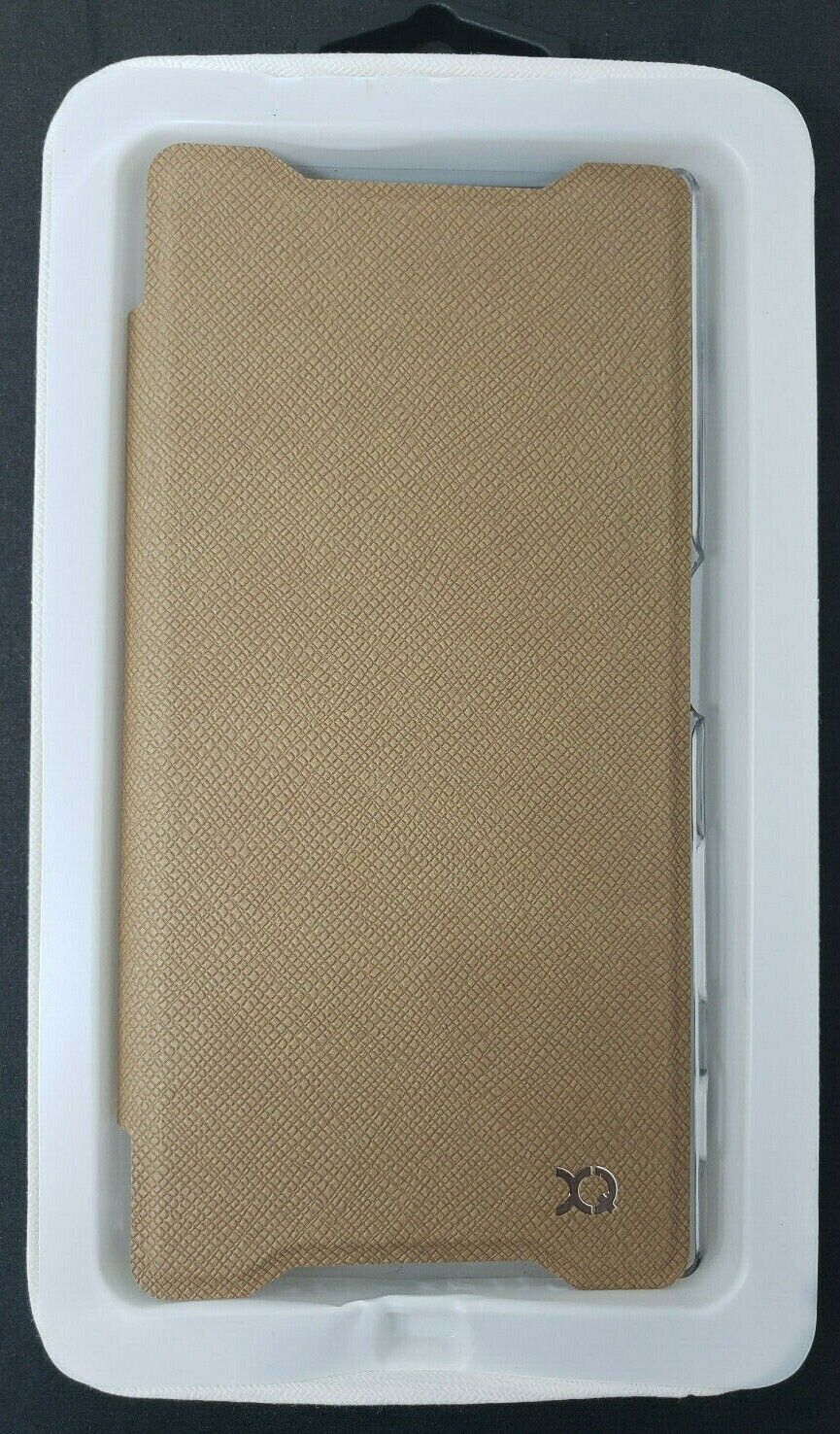 XQISIT Flap Folio Case for Sony Xperia Z5 Cream Brown Book Cover Clear Back