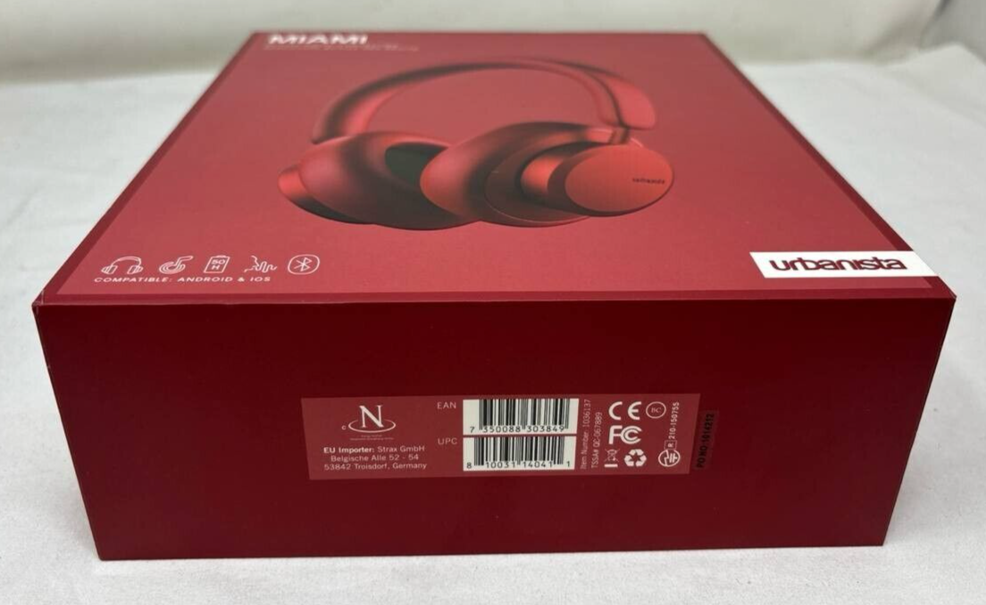 Urbanista Miami Wireless Active Noise Cancelling Headphones Over the Ear Red