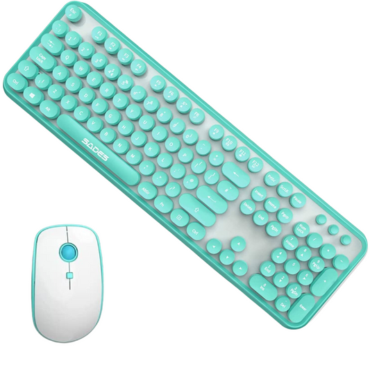 Sades V2020 Wireless Ergonomic Mechanical Keyboard and Optical Mouse Retro Aqua