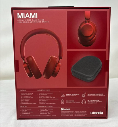 Urbanista Miami Wireless Active Noise Cancelling Headphones Over the Ear Red