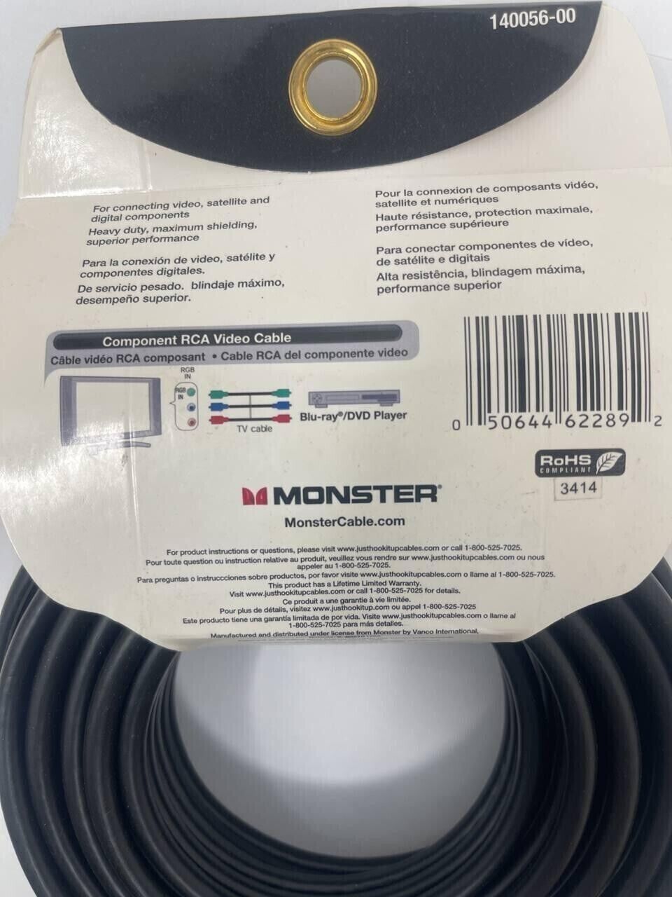 Monster RCA Component Video RGB Cable 12ft  Just Hook It Up High Quality Thick