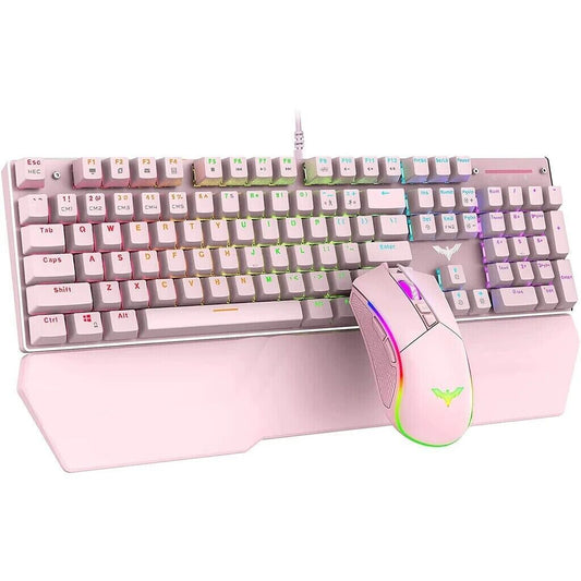 Havit Wired Mechanical Gaming Keyboard & Mouse Set Programmable Pink GIRLY