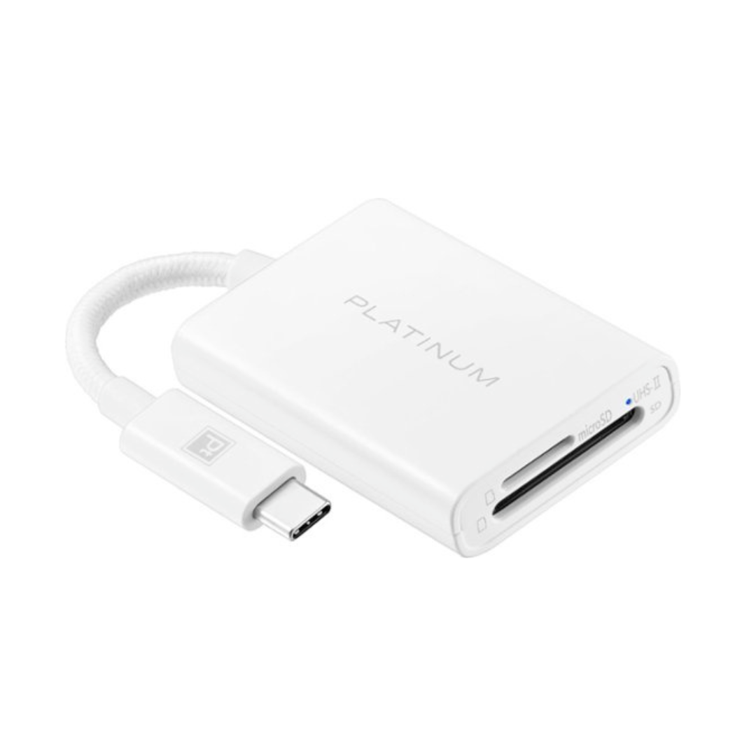 Platinum USB C to SD and microSD Card Reader Adapter for iMac iPad Windows White