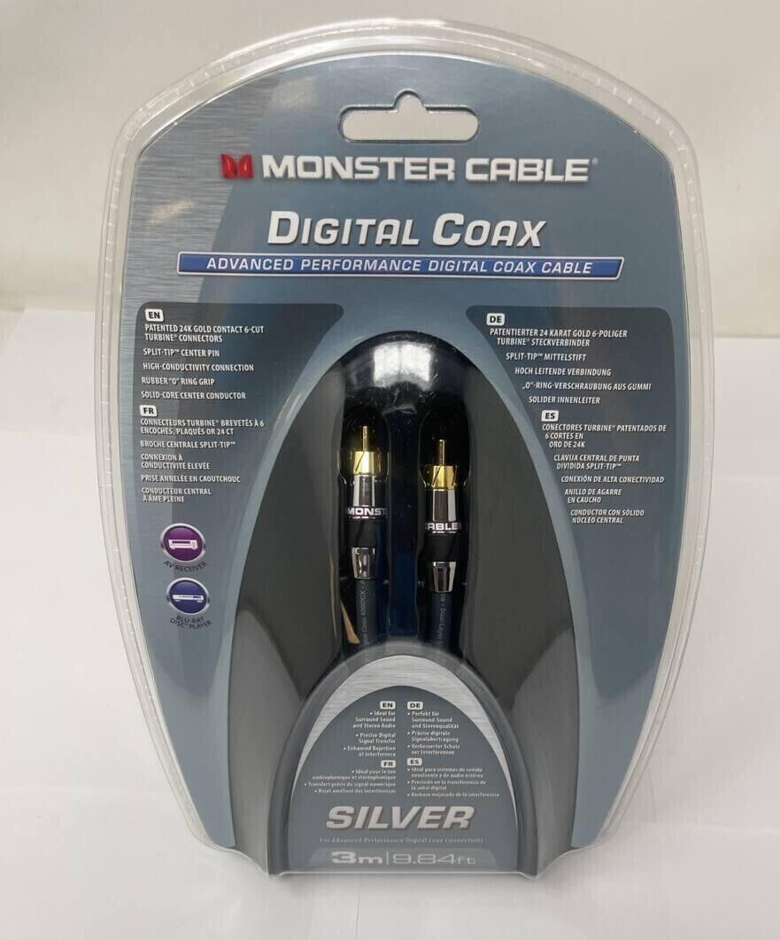 Monster Digital Coax Cable Advanced Performance 9.84ft Audio Fidelity Silver