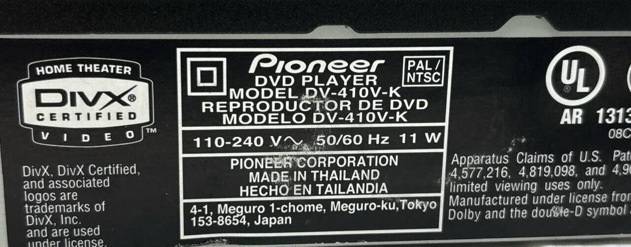 Pioneer DV-410V Multi Format DVD Player 1080p HDMI USB 3D Sound MP3 240V READ