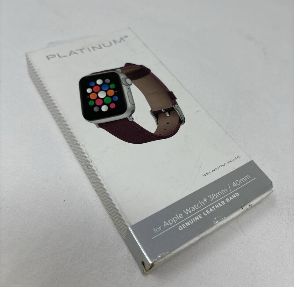 Platinum Soft Leather Watch Strap for Apple Watch 38mm and 40mm Maroon Original