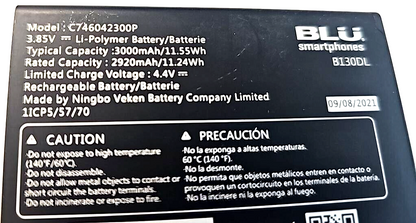 Battery C746042300P for BLU View 2 B130DL B131DL 3000mAh Original  Genuine