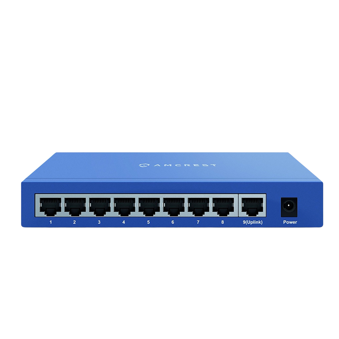 Amcrest Power Over Ethernet Switch Plug Play Desktop 9 Port PoE+ Gigabit 96W Hub