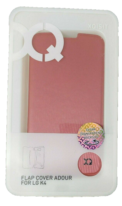 XQISIT Red Coral Flap Beauty Case Folio Book Cover Adour For LG K4 Clear Back