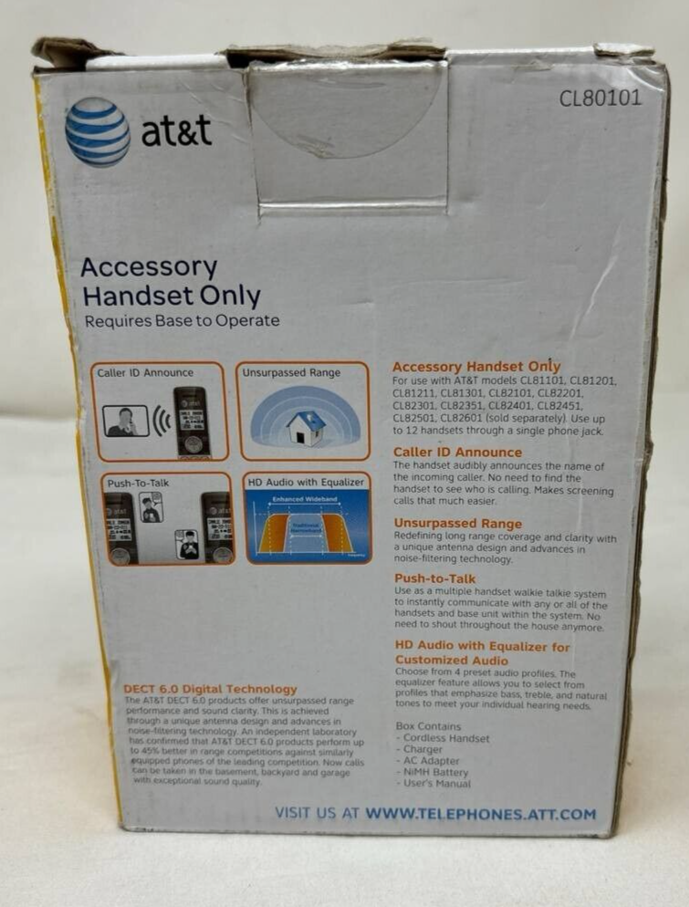 AT&T Accessory Handset CL80101 with Caller ID Call Waiting HD Audio Push to Talk