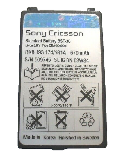 Battery BST-30 BST30 For Sony Ericsson T226 T290 T237 T230 Z500 K700 Z200 OEM