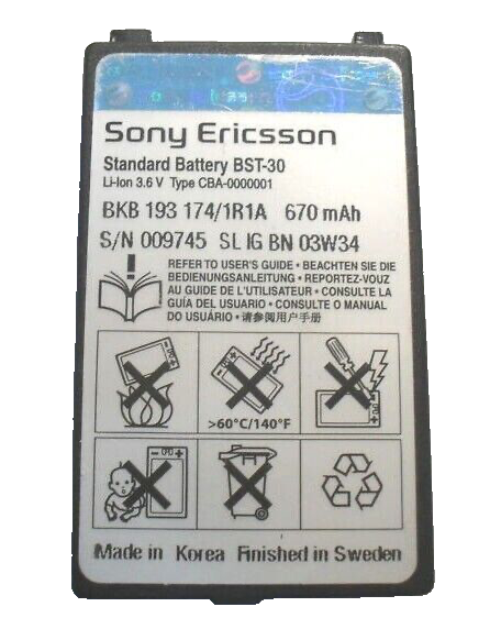 Battery BST-30 BST30 For Sony Ericsson T226 T290 T237 T230 Z500 K700 Z200 OEM