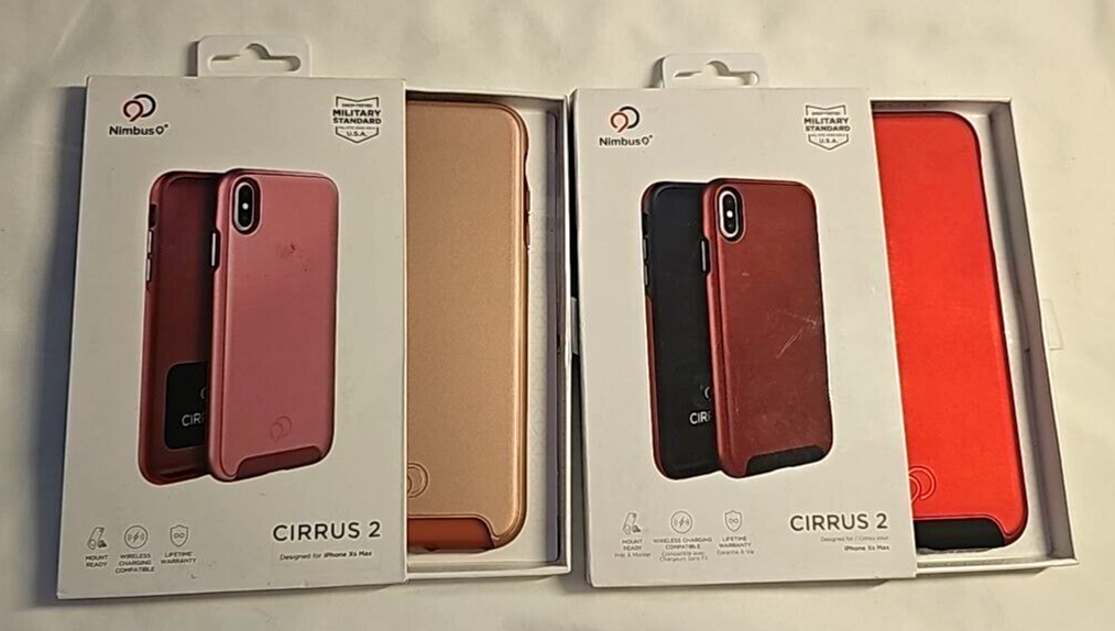 Lot of 2 Nimbus9 Cirrus 2 Hard Case for iPhone XS Max Red & Rose Gold Slim Cover