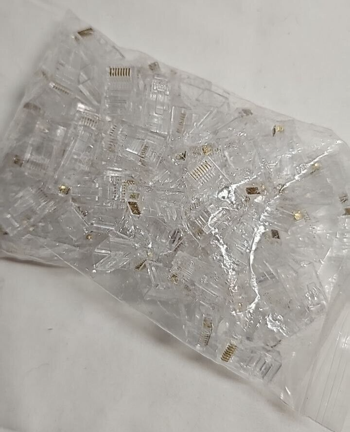 100 Units RJ-45 Plug CAT 6 Internet Connector for Network Cable Clear Plastic