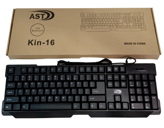 AST Wired USB Membrane Keyboard Slim 104 Keys Black for Home Computer PC Laptop