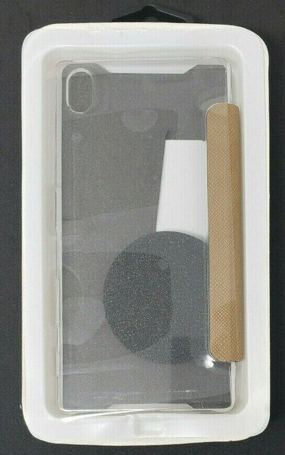 XQISIT Flap Folio Case for Sony Xperia Z5 Cream Brown Book Cover Clear Back