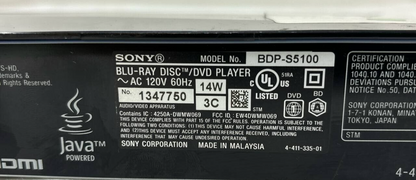 Sony BDP S5100 Blu-Ray 3D DVD Player 1080P WiFi HDMI USB Streaming MP3 Full HD