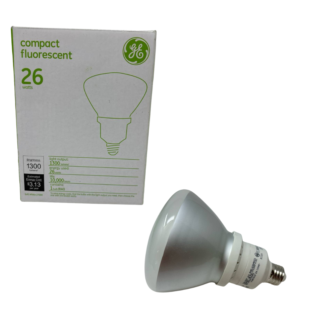 2 X GE Indoor Fluorescent Floodlight Bulb Soft Daylight Bright 26W R40 1300 Lum