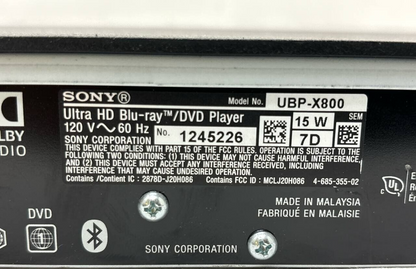 Sony UBP-X800 4K Ultra HD Blu-Ray Disc Player Bluetooth HDMI WiFi Dolby Atmos