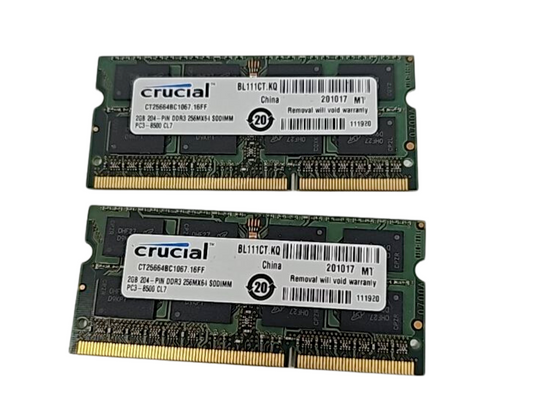 2X Crucial 2GB DDR3 Memory Kit 1066MHz PC3 8500 204 Pin SODIMM SDRAM Notebook 4G