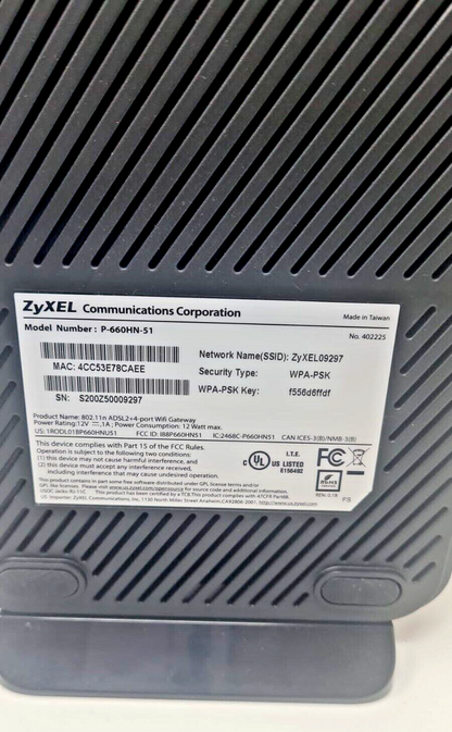 Zyxel P-660HN-51 Wireless WiFi Router 300 Mbps ADSL2+ Gateway WPS SPI Firewall