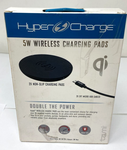2 Pack Wireless Charging Pad 5W Power Charger Hyper Charge Qi Round Black Kit