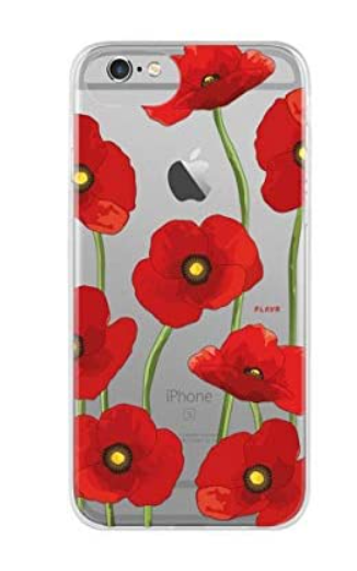 Hard Clear Case FLAVR Poppy Red Tulips Real Flower For iPhone 6 6s 7 8 Artistic